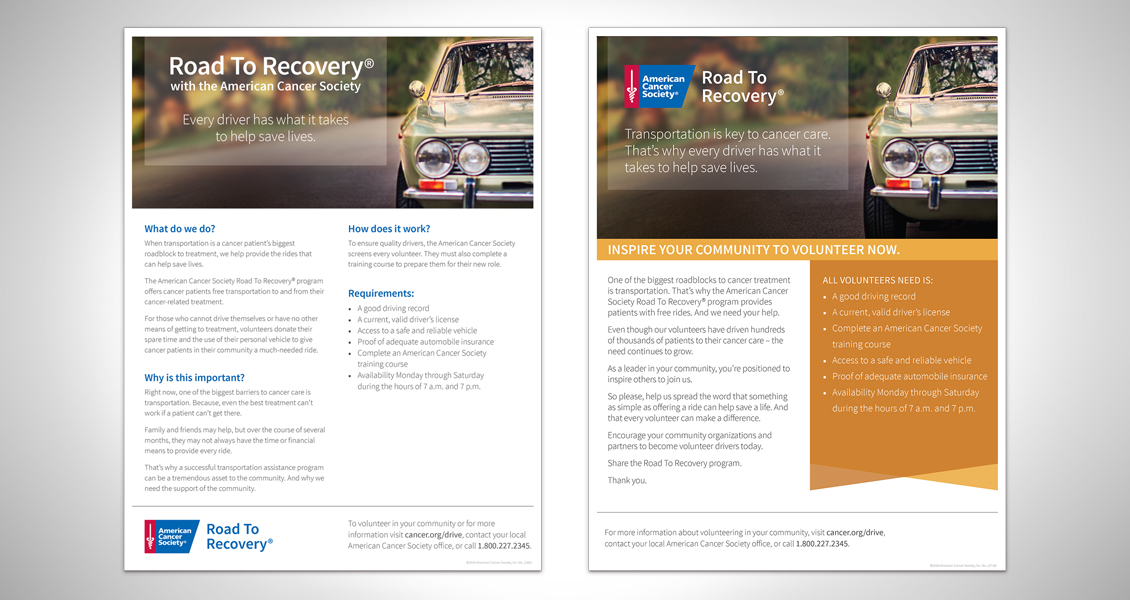 American Cancer Society Road To Recovery flyers, Donate Your Passenger Seat to help save lives.
